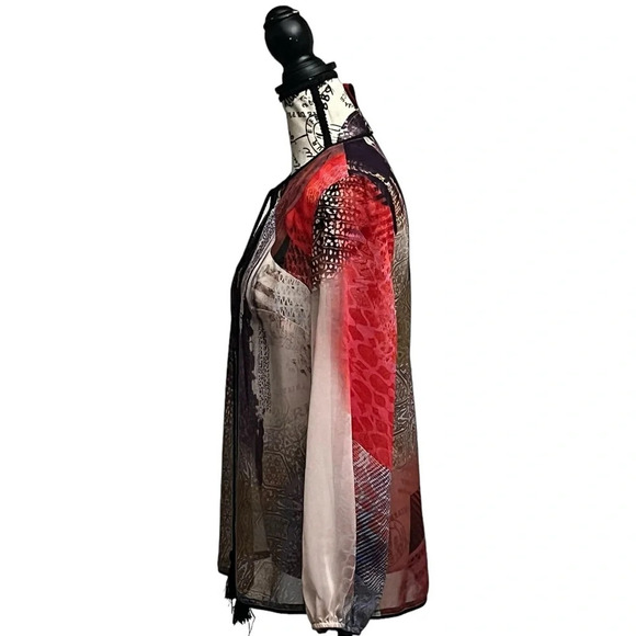 Cristina Sheer Long Sleeve Blouse Womens Tassel Oversized Mature Tunic Boho S - Picture 4 of 10